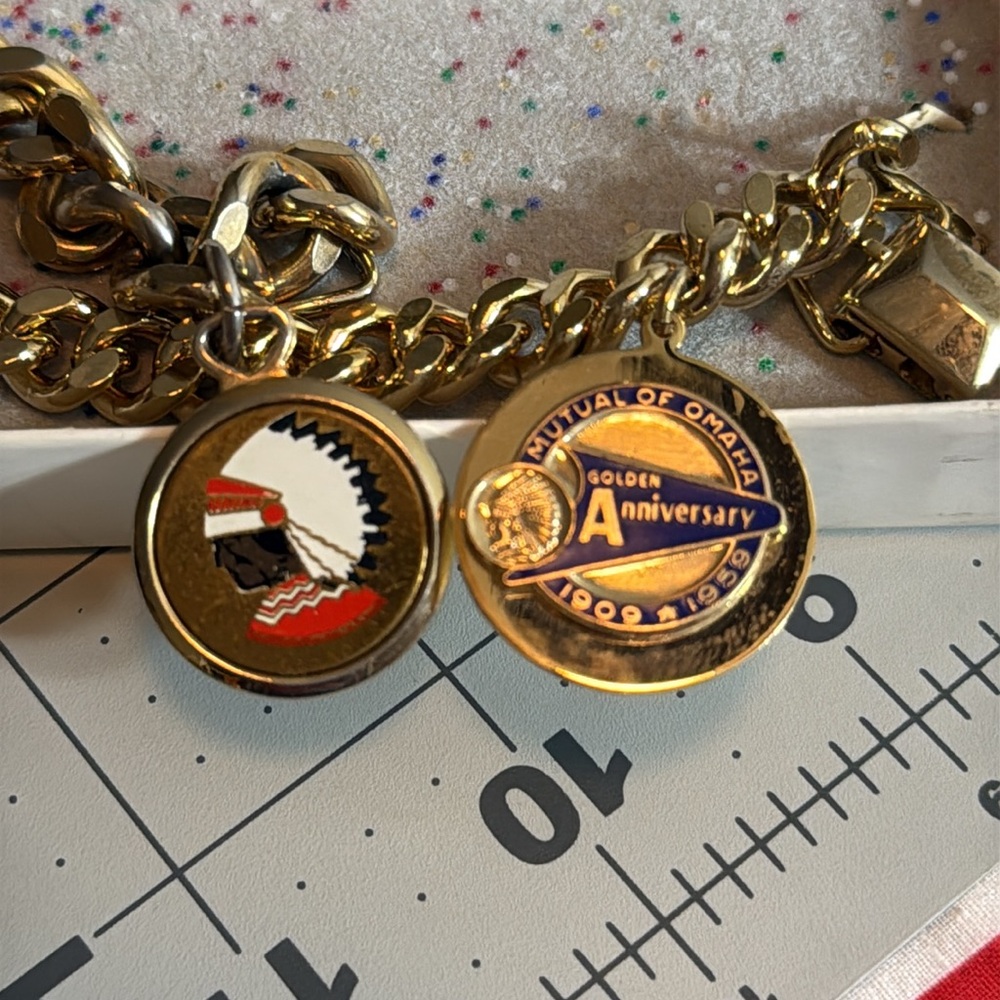 Vintage Mutual of Omaha Commemorative Charm Bracelets – 50th & Logo Medallion